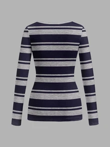 Attitoon Contrast Striped Print V Neck Tee - Multicolor - View 3
