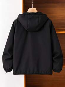 1pc Boys Casual Basic Hoodie Jacket, Suitable For Daily Commute, School, Outdoor Wear, Layering, All Seasons - Black - View 2