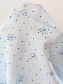 Snug Reverie Bubble Crinkle Bow Polka Dot Print Ruffle Sleeve Long Sleeve Pants Pajama Set - Baby Blue - View 3