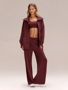 GLOWMODE CloudKnit Lift Off Relaxed Fit In-Seam Pockets Elastic Cuffs Zip-Front Jacket Daily Casual Street Wear - Burgundy - View 7