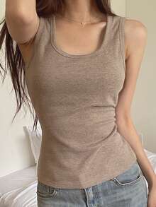 DAZY Women's Solid Color Casual Tank Top - Coffee Brown - View 14