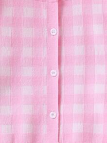 SHEIN Tween Girl Autumn/Winter Fashion Knit Cardigan + Striped Pleated Mini Skirt Set - Pink - View 5