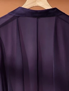 SHEIN Clasi 大尺碼女款優雅休閒花卉網紗雪紡透氣開襟外套 夏季上衣 度假 六月慶典 商務外出社交襯衫 - 紫色 - 查看 5