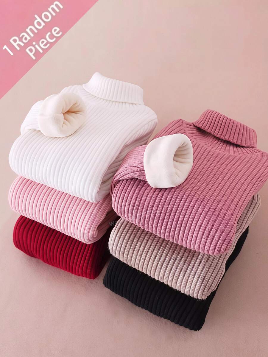 SHEIN 女童羅紋彈性針織高領長袖內搭上衣 - 白色 - 查看 1