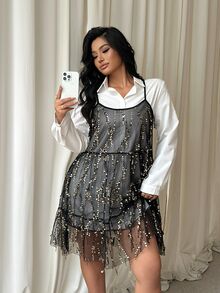 GalTyme Women's Plus Size Spaghetti Strap Backless Dress - Black - View 4