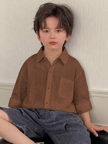 Dazy Kids 男童（大童）寬鬆休閒長袖秋季基礎襯衫上衣 - 棕色 - 查看 3