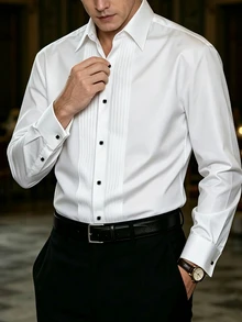 DAZY Halloween Men's Solid Color Casual Elegant Versatile Daily Wear Long Sleeve Shirt Formal Wedding White - White - View 3