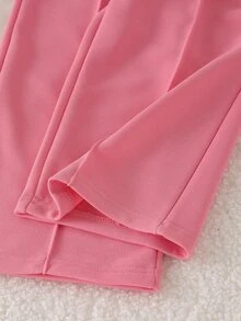 SHEIN 女童 2 件套 秋季白色棕色半拉鍊 T 恤 + 蝴蝶結刺繡寬腿褲，舒適針織面料，寬鬆休閒西式版型，7 歲生日 - 粉色 - 查看 5
