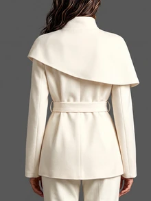 LUMIGAL Women's Autumn/Winter Button Cape Design Elegant Overcoat - Apricot - View 2