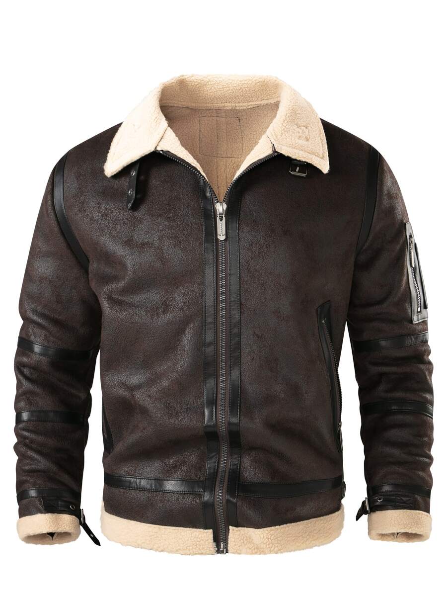 Manfinity Homme Men's Long Sleeve Zip-Up Jacket , Holiday Edition Halloween Christmas New Year's Day, Brown - Coffee Brown - View 1