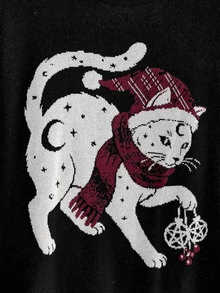 ROMWE Goth 大尺碼女款卡通圖案休閒日常長袖針織衫 - 黑色 - 查看 2