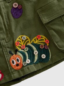 ROMWE Y2K Kawaii Caterpillar Embroidered Low Waist Mini Denim Skirt For Women - Army Green - View 4