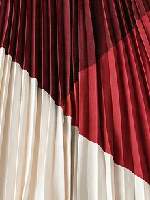 Franclia 大尺碼女款夏季拼色中腰百褶飄逸A字休閒裙 黑白棕拼接裙 女士度假穿搭假日裙 - 彩色 - 查看 5