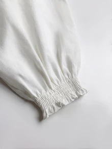 SHEIN 女款秋季極簡舒適燈籠袖純色長袖上衣 - 白色 - 查看 4