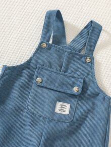 SHEIN 兒童小男孩秋季新品簡約休閒時尚燈芯絨牛仔吊帶褲連身褲，適合秋冬穿著 - 藍色 - 查看 3