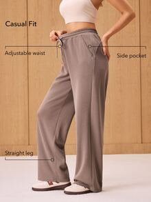 OutZeal Women Sports Brown Pants Casual Work Natural Soft Elastic Waist Straight Leg Active Bottom For Spring Summer - Brown - View 2