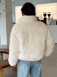 K-Vae Women's Beige Plush Padded Coat, Autumn/Winter - Beige - View 2