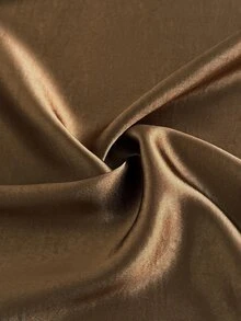 Rustia Plus Size Shiny Asymmetrical Shoulder Loose Fit Blouse, Autumn/Winter - Coffee Brown - View 3