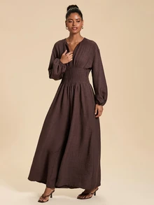 Travachic Women's Long Sleeve Solid Color Jumpsuit - Brown - View 9