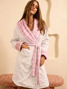 Aralina 女款大領花卉格紋休閒舒適睡袍 - 粉色 - 查看 6