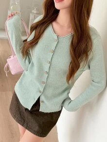 K-Vae Women's Daily Fashion Solid Color Minimalist Button Front Cardigan Sweater - Green - View 6