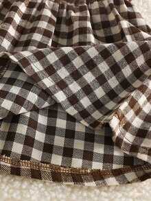 SHEIN 女嬰格紋洋裝 可愛甜美棕熊刺繡蕾絲蝴蝶結長袖彼得潘領 常規版 生日派對秋季假期服飾 - 棕色 - 查看 9