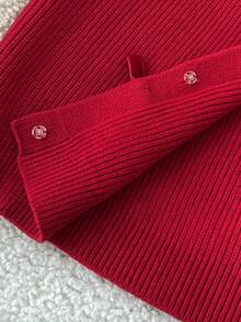 SHEIN Tween Girl Red Cardigan, Kids Suitable For Autumn/Winter, Velvet Bow, Basic Red Knit Cardigan, Christmas, Spring Festival, Holiday Party - Red - View 5