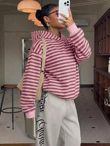 Muchica 女款全印花運動衫，休閒極簡日常百搭，約會出遊穿搭，女款秋季服飾，秋季穿搭，女款通勤穿搭，百搭上衣，出遊穿搭，機場穿搭 - 彩色 - 查看 5