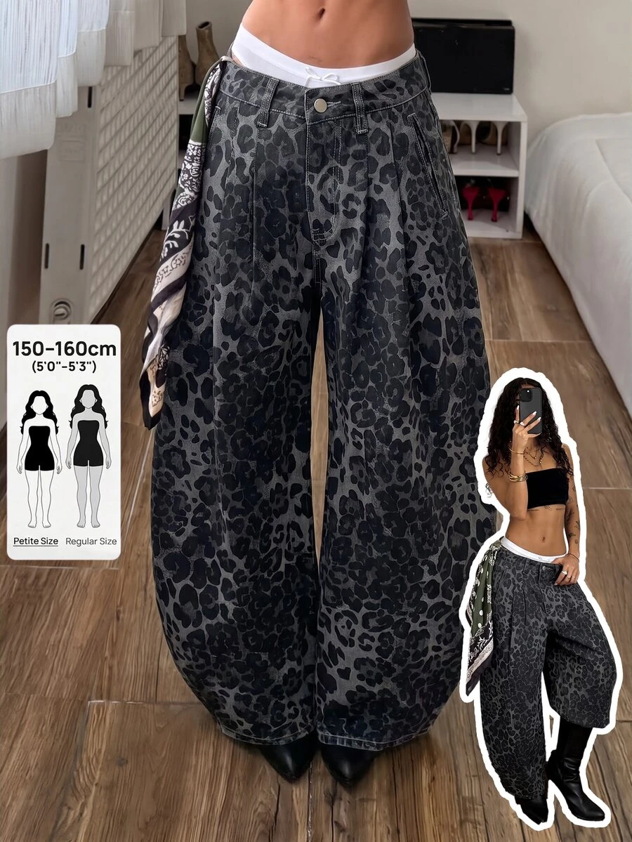 Jeanoix Petite Y2K Women's Denim Wide Leg Pants - Multicolor - View 1