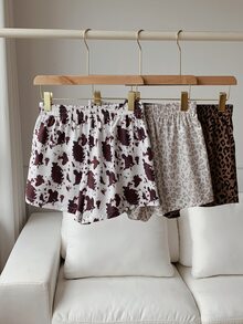 Comfortcana Bộ 3 quần short size lớn màu trơn và họa tiết cành cây, phù hợp mặc hàng ngày, đơn giản đa năng thoải mái - Nhiều màu - Xem 2