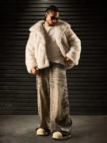 ROMWE MEN Apricot Color Oversized Lapel Long Fur Coat - Apricot - View 7