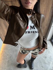 Muchica 女款時尚長袖拉鍊百搭短夾克 秋冬款 - 深灰色 - 查看 3