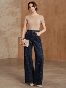 Anewsta 女款寬鬆寬腿口袋長褲 - 深色水洗藍 - 查看 4