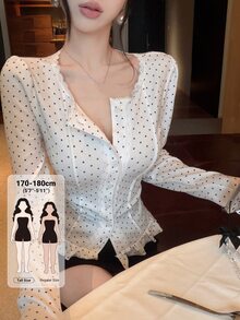 Dazy Tall Women's Round Neck Lace Patchwork Polka Dot Elegant T-Shirt - White - View 1