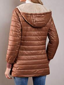 Aveloria Modichic 女款素色長袖拉鍊連帽抓絨休閒加厚棉服外套，冬季衣物 - 棕色 - 查看 2