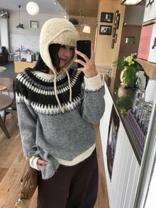 DAZY Women's Round Neck Contrast Color Autumn/Winter Korean Style Long Sleeve Sweater - Grey - View 8
