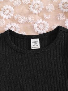 SHEIN 嬰兒與女嬰花卉黑色長袖洋裝 - 黑色 - 查看 4