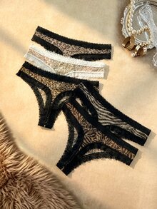 Bare Chapter Women's Printed Lace Patchwork Comfortable Plus Size Panties 5pcs Set - Multicolor - View 2