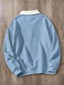 Manfinity Joysei Sweatshirt Polo Pria dengan Motif Huruf, Pullover Gaya Jalanan Urban Renaissance, Streetwear Kasual Modis Kreatif yang Dipersonalisasi - Dusty Blue - View 2