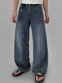 DAZY Black Curved Leg Washed Distressed Men's Jeans - Blue - View 5