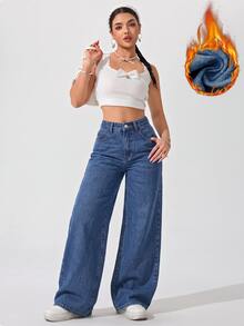 Rivivi 女款高腰寬鬆牛仔長褲 - 中等水洗藍 - 查看 5
