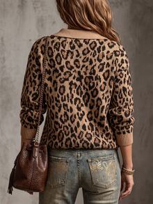 Linhara CURVE Women's Plus Size Leopard Print Long Sleeve Sweater - Multicolor - View 2