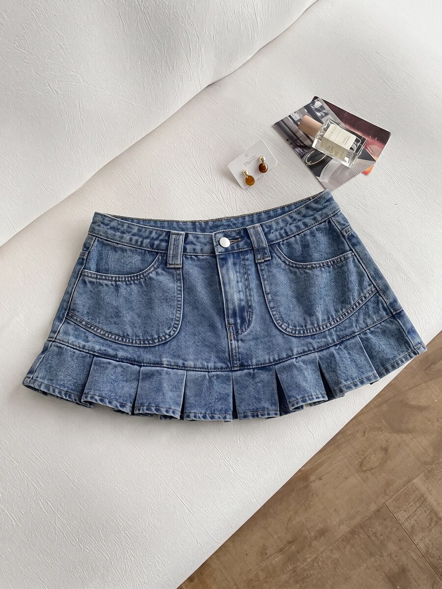 Rivivi 女款夏季口袋時尚百搭牛仔裙 - 藍色 - 查看 1