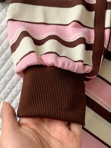 Comfortcana 女款秋冬保暖內裡拼色織帶飾邊刺繡寬鬆版型 Polo 領運動衫，休閒女式上衣 - 彩色 - 查看 9