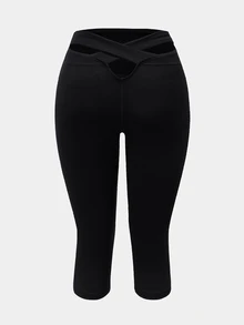 Velisys Velisys Women's Casual High Waist Criss-Cross Fitted Sports Shorts - Black - View 2