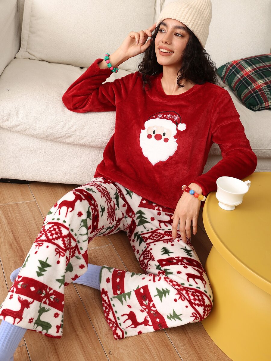 Chillnights Women's Christmas Style Round Neck Long Sleeve Top And Long Pants Pajama Set - Multicolor - View 1