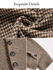 SOLERSUN Women's Elegant Turndown Collar Long Sleeve Button Waisted Retro Plaid Blazer,Back To School Old Money Style,Modest 90s In Fall/Winter,Commuter Jacket - Brown - View 9
