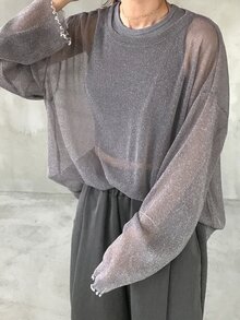 FRIFUL 女款藍色寬鬆圓領網紗上衣 透視層搭款 春夏 - 灰色 - 查看 6