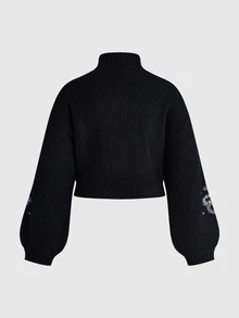 ROMWE Dark Gothic Witch Divination Forest Butterfly Forest Loose Plus Size Pullover Sweater - Black - View 3