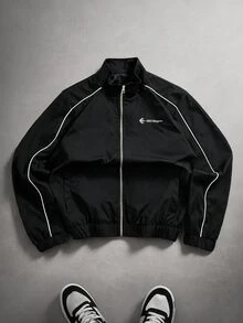 Manfinity EMRG Men's Stand Collar Versatile Casual Zip-Up Jacket - Black - View 1